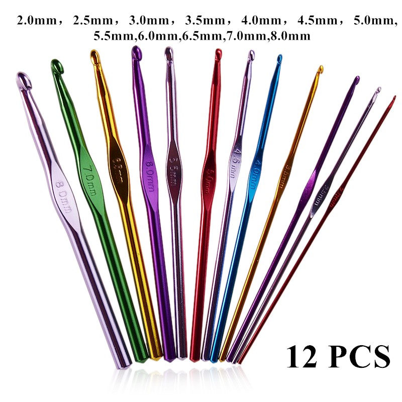 12 sizes Mixed Aluminum Handle Crochet Hook Set 2mm8mm