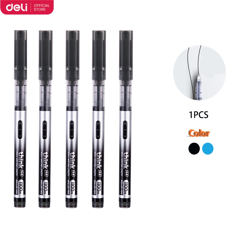 Deli Roller Pen Sign Pen Ballpen 0.5mm EQ300BL/EQ300BK Shopee