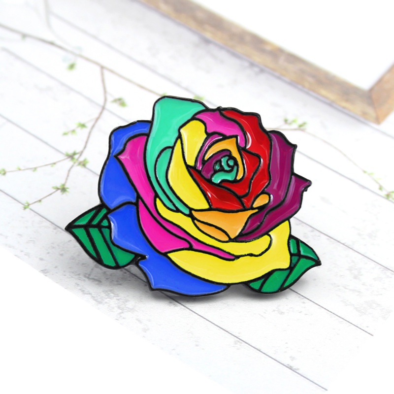 Ready Stock Fast Shipping Free Anti-Exposure Brooch New Creative Cartoon Colorful Rose Clothes Fashion Badge Girl Bag Access