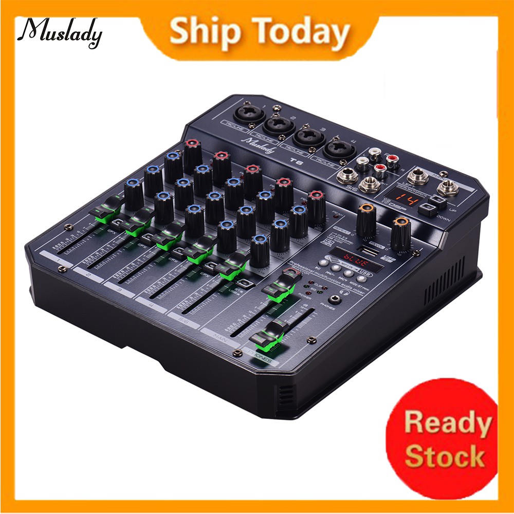 Muslady T6 Portable 6 Channel Sound Card Mixing Console Audio Mixer Built In 16 Dsp 48v Phan