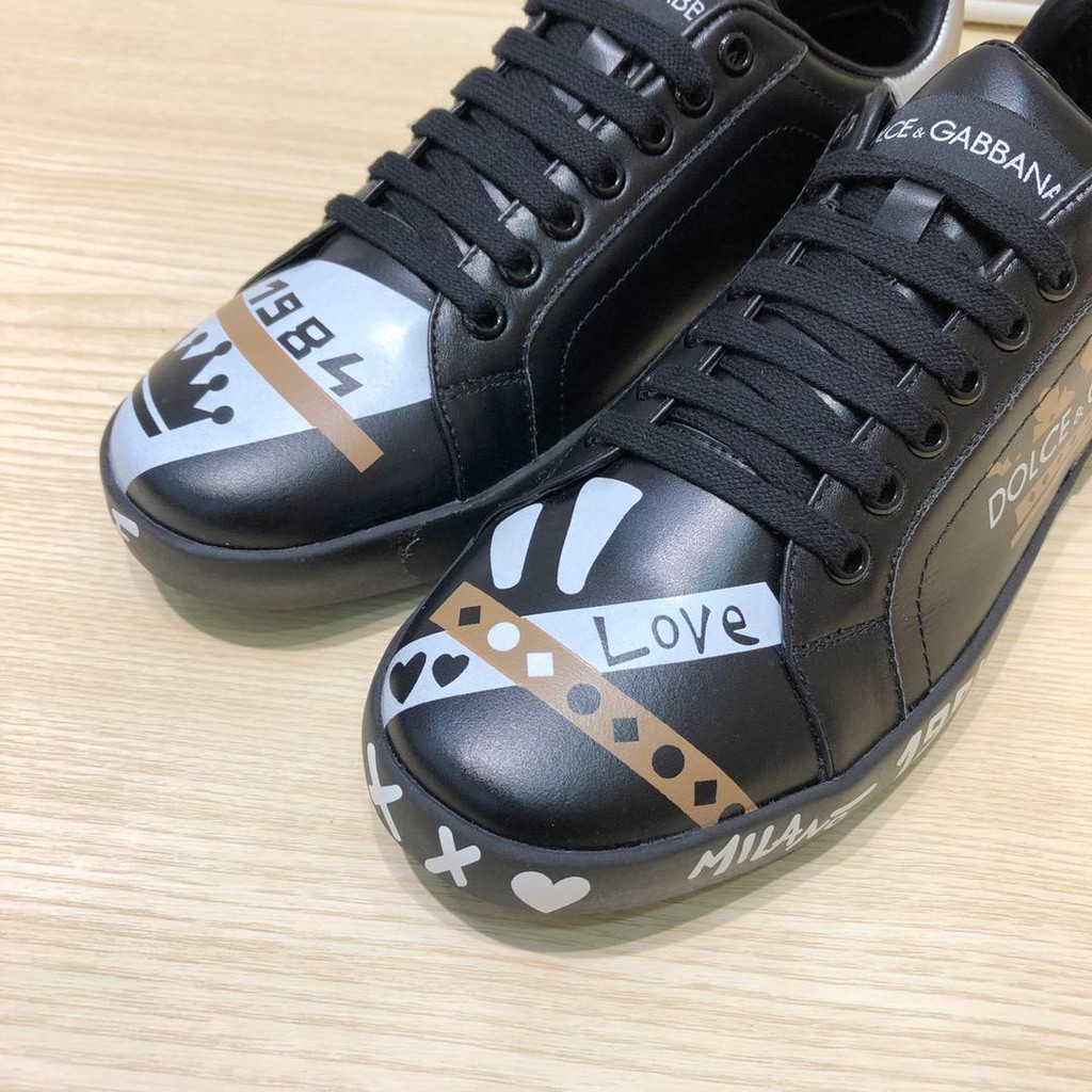 COD] D&G Dolce and Gabbana 1984 Love Print Black Sneakers | Shopee  Philippines