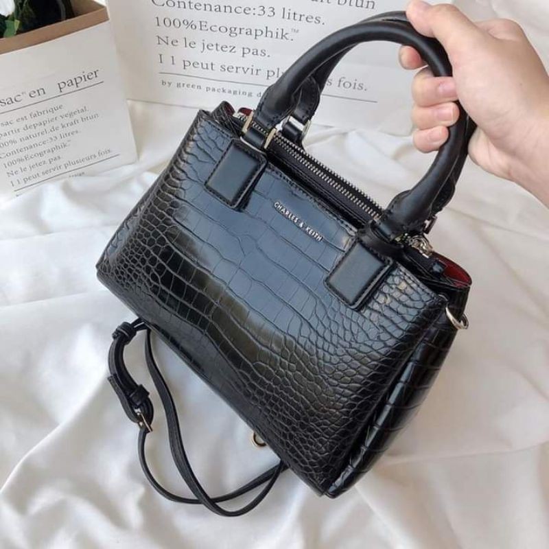 CHARLES AND KEITH croc effect BLACK bag | Shopee Philippines