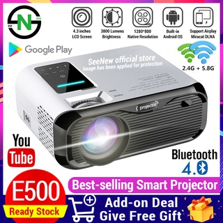 【Sales Champion】SeeNew E500 Mini Portable LED Projector Full HD 1280*720P 3800 Lumens Optional Android 6.0  Smart WiFi Home Theatre Projector