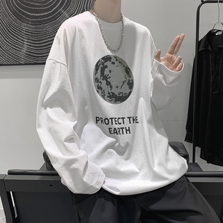 【M-5XL】Tshirt Casual Print O Neck Tops Male Loose T Shirts Mens Long Sleeve Shirt Korean Style Oversize Hip Hop #6