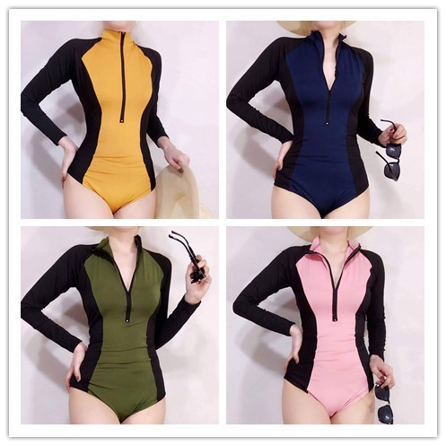 Ss Plain Long Sleeve One Piece Rash Guard Swimsuit Shopee Philippines