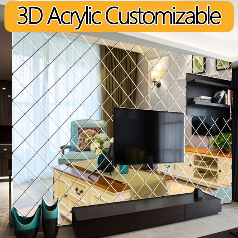 Modern 3D Diamond Mirror Wall Art Sticker Interior Decoration Wallpaper TV  Background Wallpaper Desi | Shopee Philippines