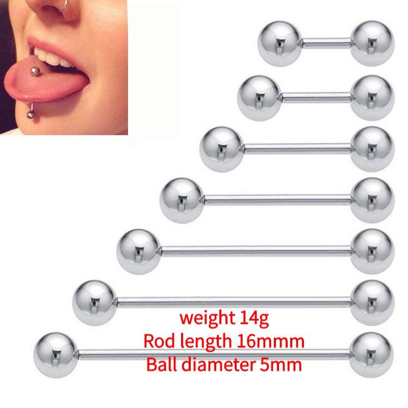 2PCS Stainless Steel Tongue Rings Stud Barbell 14 Gauge 5/8 16mm 6mm Ball Earrings Piercing Jewelry See More Colors 