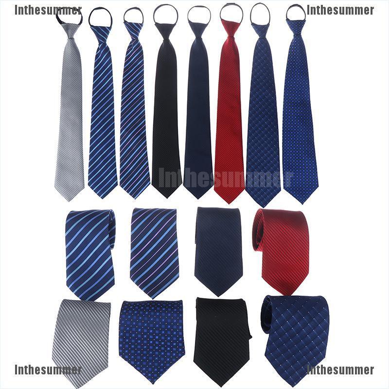 【COD√summer】 Lazy Men's Zipper Necktie Solid Striped Casual Business Wedding Zip Up Neck Ties