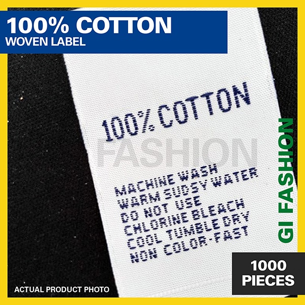 1000 PIECES 100% Cotton Woven Label etiketa with wash care for clothing ...