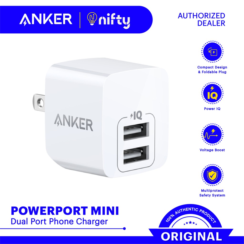 Anker PowerPort Mini 2.4A Dual Port Foldable Plug Wall Charger | Shopee Philippines