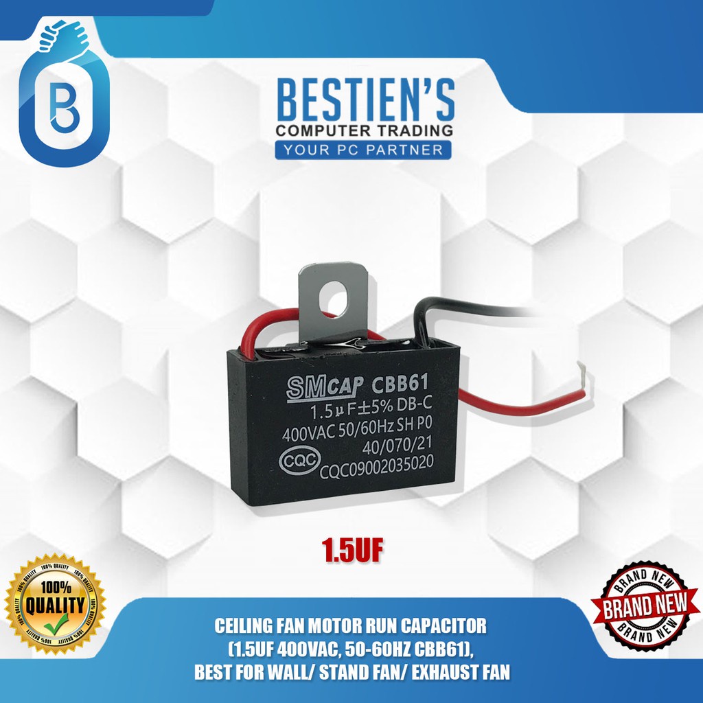 CEILING FAN MOTOR RUN CAPACITOR (1.5UF 400VAC, 5060HZ CBB61), BEST FOR WALL/ STAND FAN/ EXHAUST