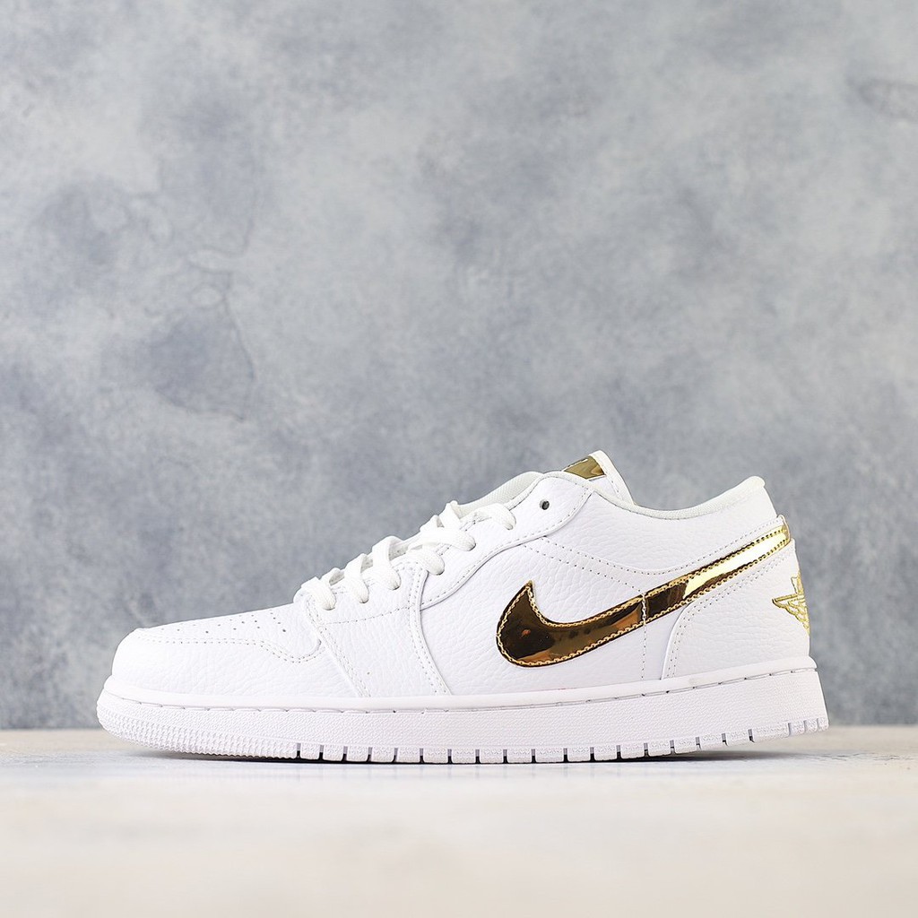 Nike Air Jordan 1 Low White Metallic Gold Men S And Women S Fashion Casual Sports Shoes Shopee Philippines