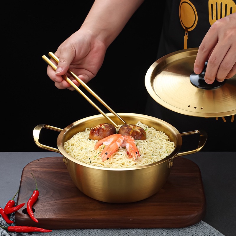 304 Korean instant noodle pot stainless steel Ramen pot Gold Plated
