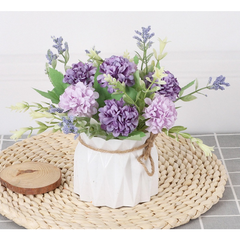 Artificial Hydrangea Bouquet with Small Vase, Fake Silk Variety Balls ...