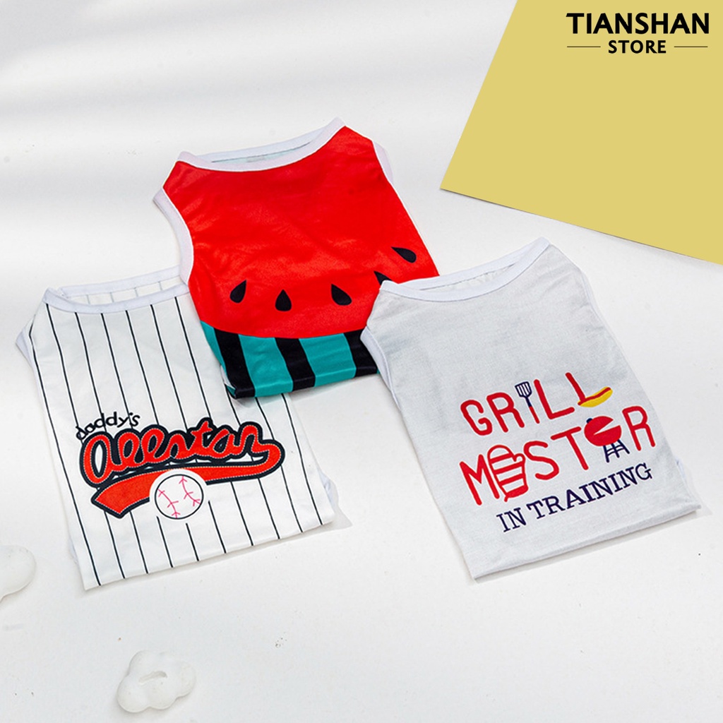 Tianshan Pet Pajamas Stripe Pattern Letters Printing Watermelon Drawing Pet Dog Sleeveless Coat Clothes for Outdoor #9