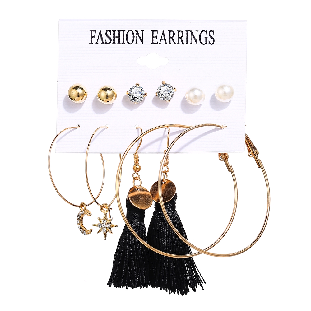 Tassel Vintage Earrings，Fashion Colorful Earrings Set with Bohemian Style Alloy Long Layered Dangle Hoop Stud Earrings Set for Women Girls Jewelry Fashion and Valentine Birthday Party Gift