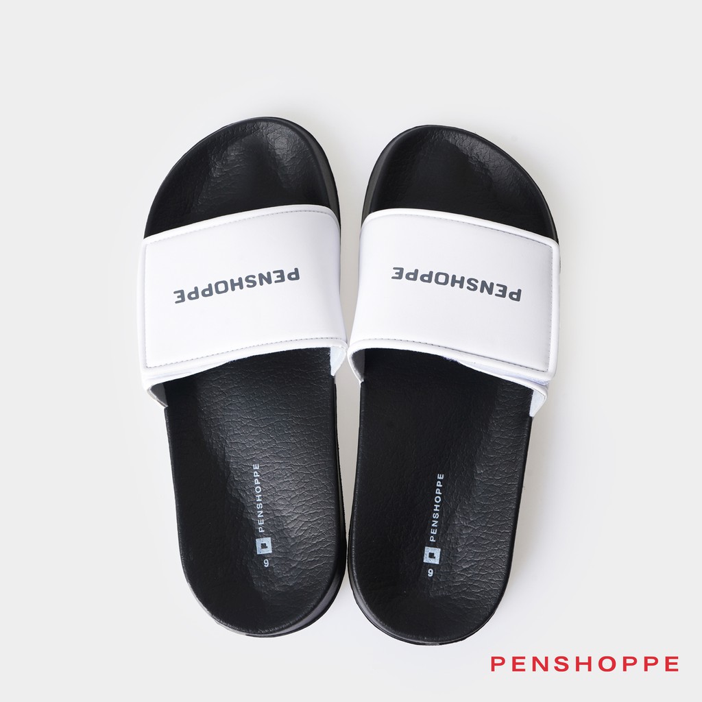 Penshoppe Printed Velcro Slides Slippers For Men (White) | Shopee ...