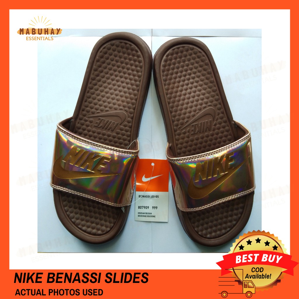 bronze nike slides