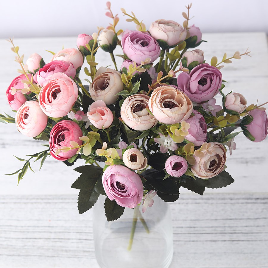 Details about   European Vintage Artificial Silk Tea Rose Flowers 6 head 4 Small bud Bouquet 