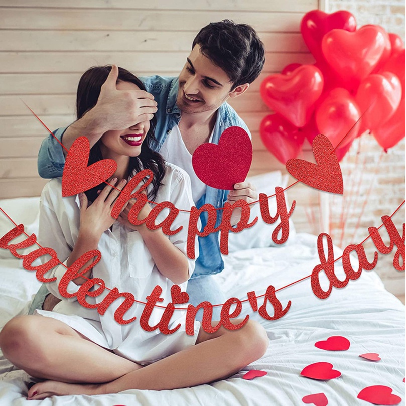 【VD】Happy Valentine's Day Banner Red Heart Valentine's Day Decoration Proposal Wedding Engagement Anniversary Decoration