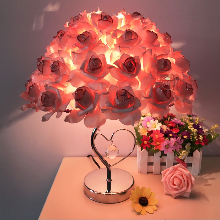 Rose Crystal Table Lamp Gift Creative Wedding Room Decoration Warm Garden Bedroom Bedside Desk Light