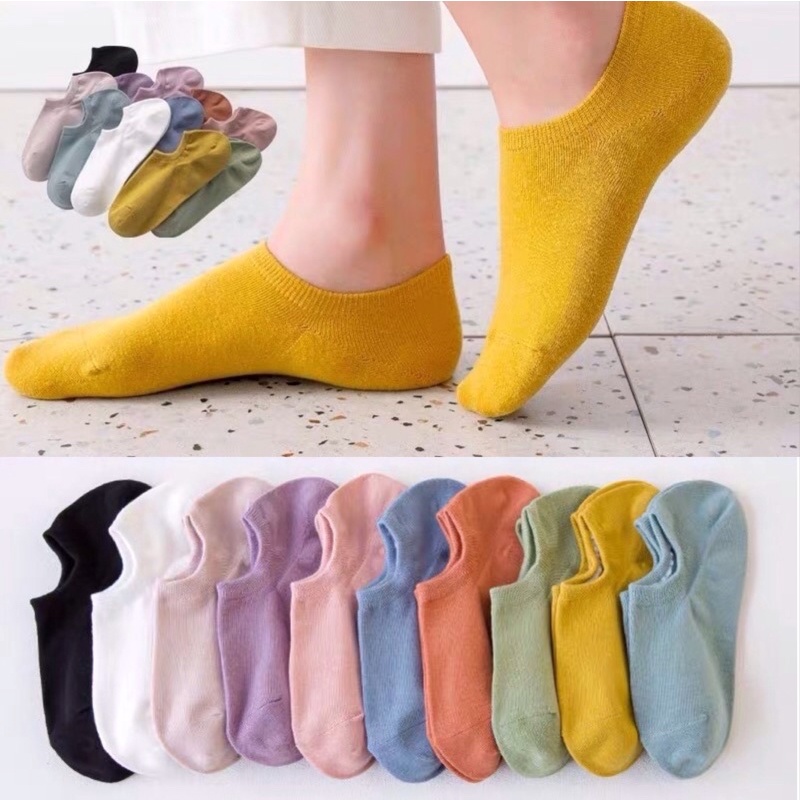 SY Korean Ankle Socks Breathable Plain Candy Color Invisible Socks ...