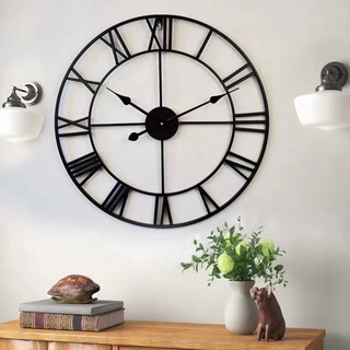 WALL CLOCK ELEGANT BIG MATTE GOLD NORDIC ROMAN NUMERAL METAL RETRO HOLLOW IRON ROUND #2