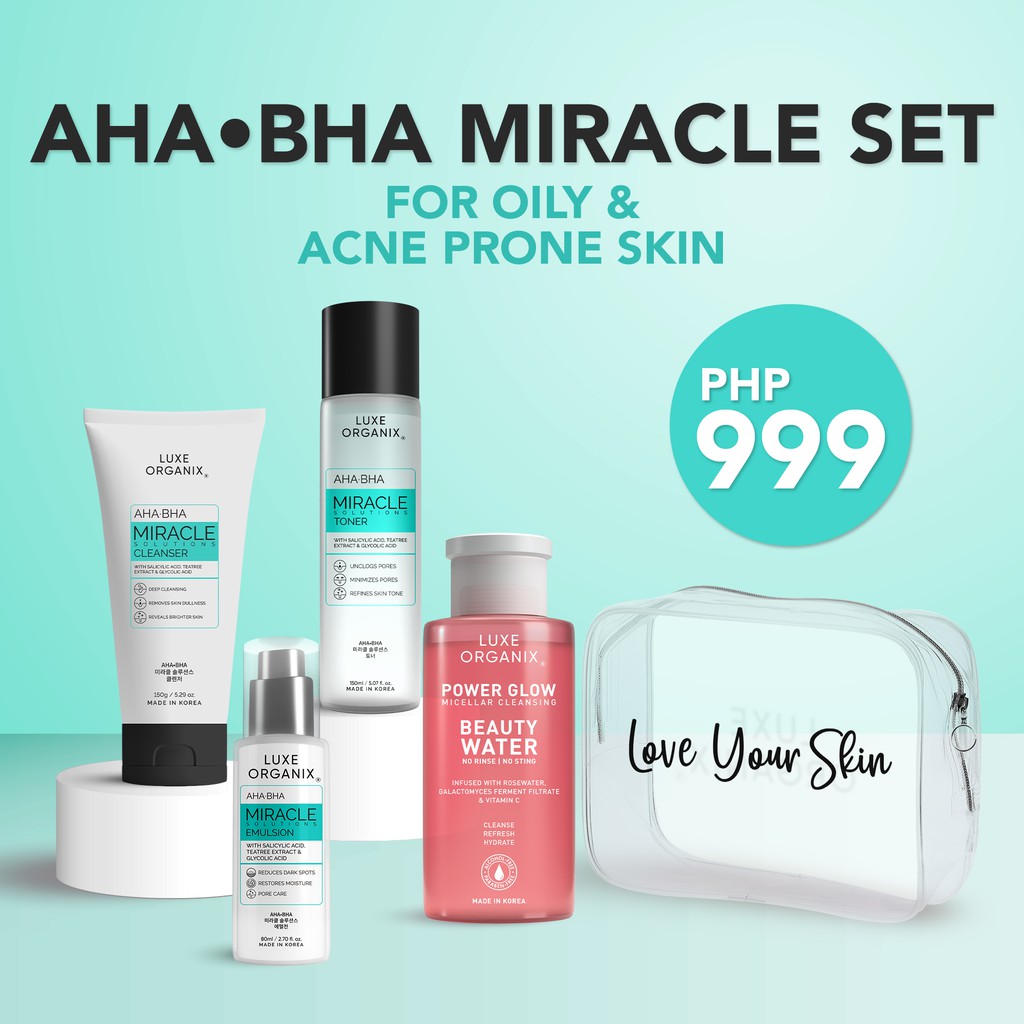 Luxe Organix AHA BHA Miracle Set For Oily Acne Prone Skin Shopee 