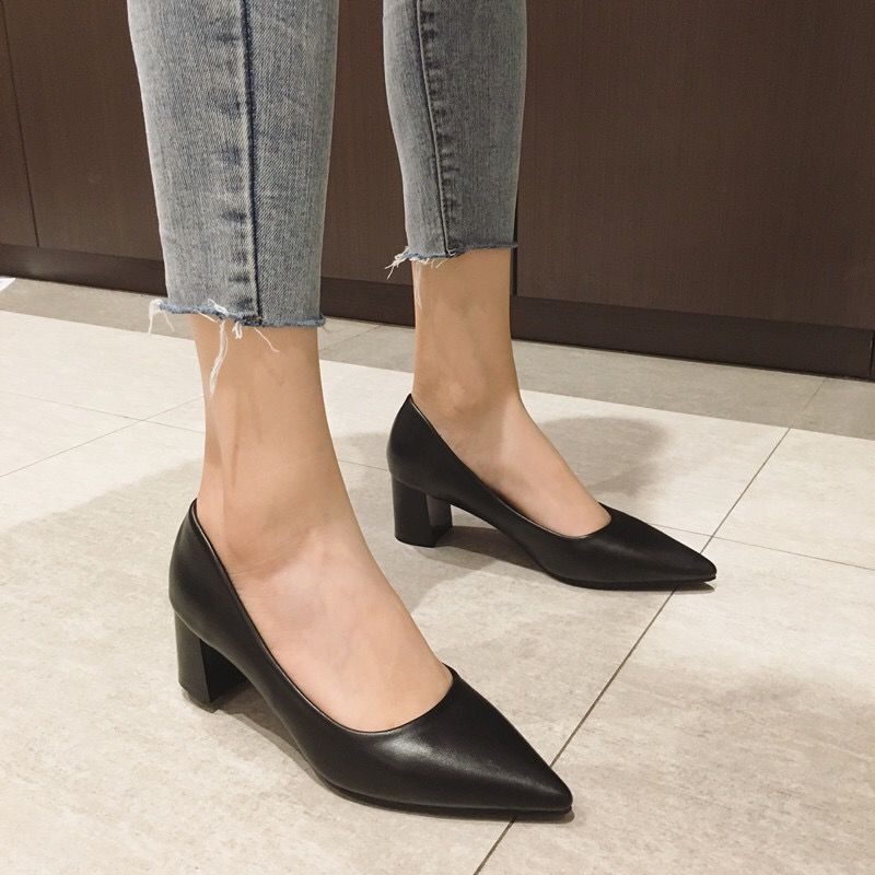 Formal Work Shoes OL Lady Career Interview Black US3-US9.5 3cm-8.5cm Heels Ths01 