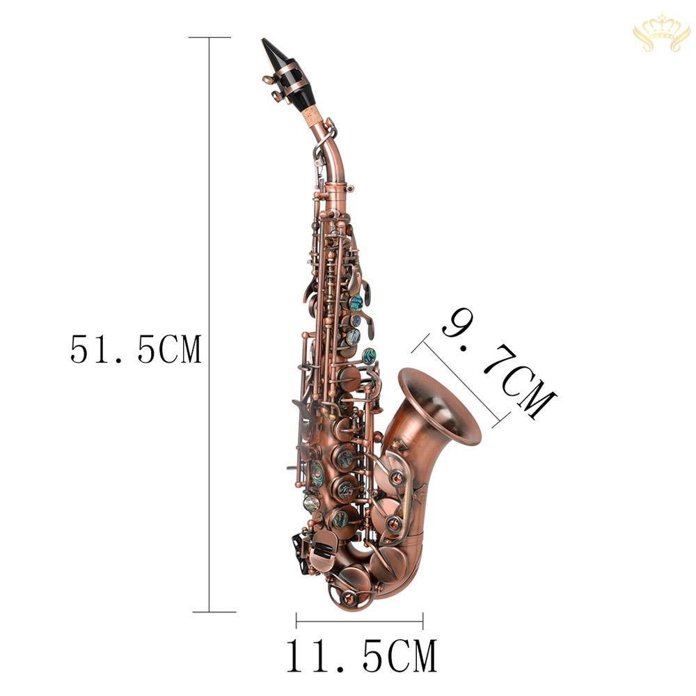 New^Red Antique Soprano Saxophone Bb Key Woodwind Instrument Brass Material with Carrying Case Sax Stand Reed Gloves Cle