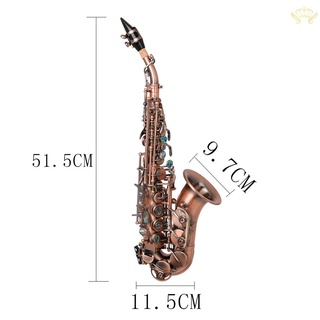 New^Red Antique Soprano Saxophone Bb Key Woodwind Instrument Brass Material with Carrying Case Sax Stand Reed Gloves Cle #5