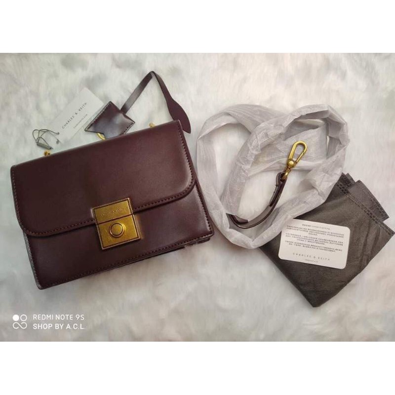 Authentic Charles and Keith (Boxy Push Lock Crossbody Bag) Shopee