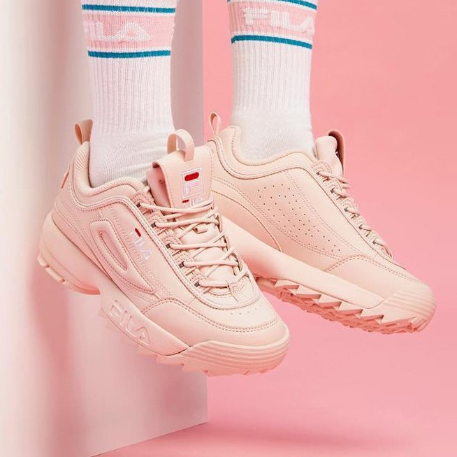 pink glossy fila shoes
