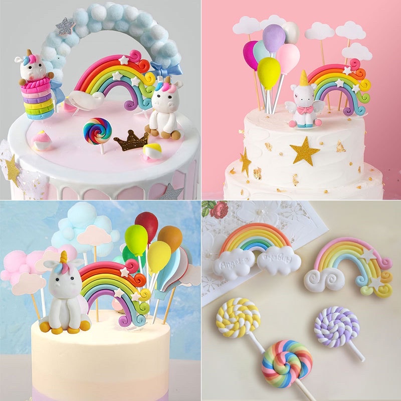 Polymer Clay Cake Topper Rainbow Topper Unicorn Topper Balloon Topper 