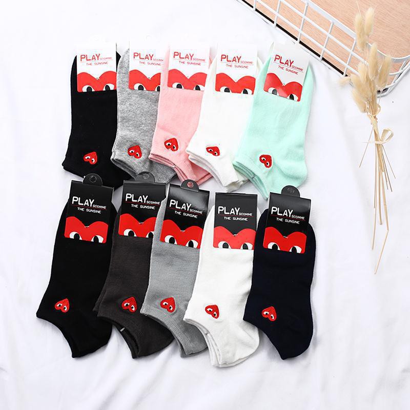 5 PCS CDG HEART COTTON SOCKS Shallow Socks Boat Socks(Black,White,Gray ...