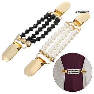SDWC_Fashion Women Imitation Pearl Cardigan Collar Clip Holder Dress Shawl Clasp Pin