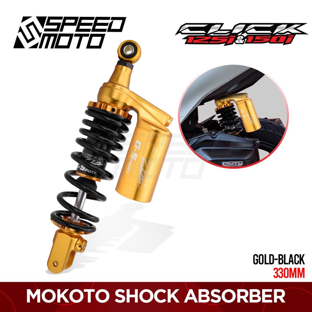 MOKOTO HONDA CLICK V1 / V2 REAR SHOCK GAS ABSORBER W/ BASO 330MM GOLD