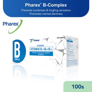 Pharex B-Complex Vitamin B1+B6+B12 100mg/5mg/50mcg 100 Tablets (Nerve Health)