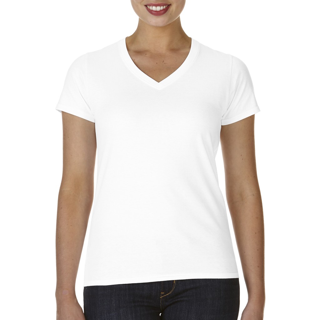 Gildan Softstyle Ladies V-Neck T-Shirt (White) | Shopee Philippines