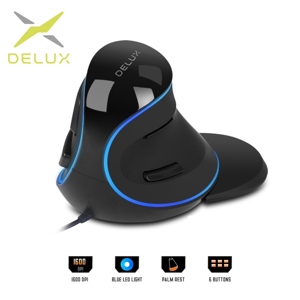 Delux M618 Plus Ergonomic Vertical Wired Mouse 6 Buttons 1600 DPI Blue