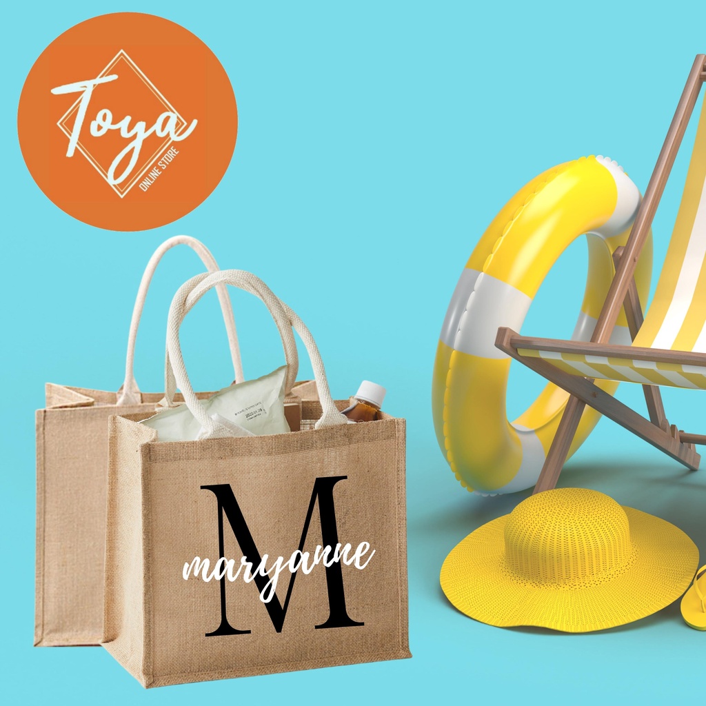 Personalized Burlap Bags Custom Beach Tote Bag I Jute Burlap Tote Bags