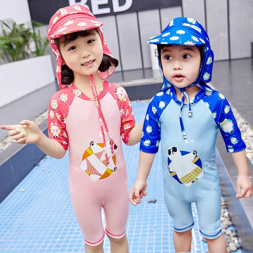 baby swimsuit and cap