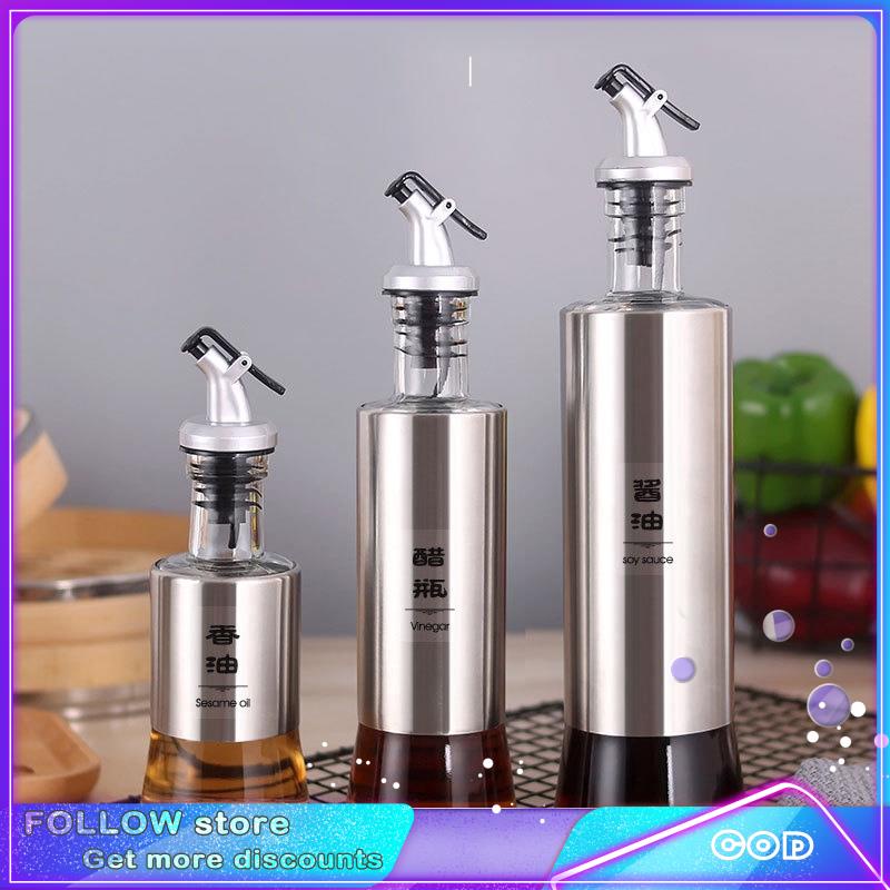 Stainless Steel Oil Dispenser Glass Oil Glass Jar Oil Glass Bottle Dispenser Sauce Dispenser