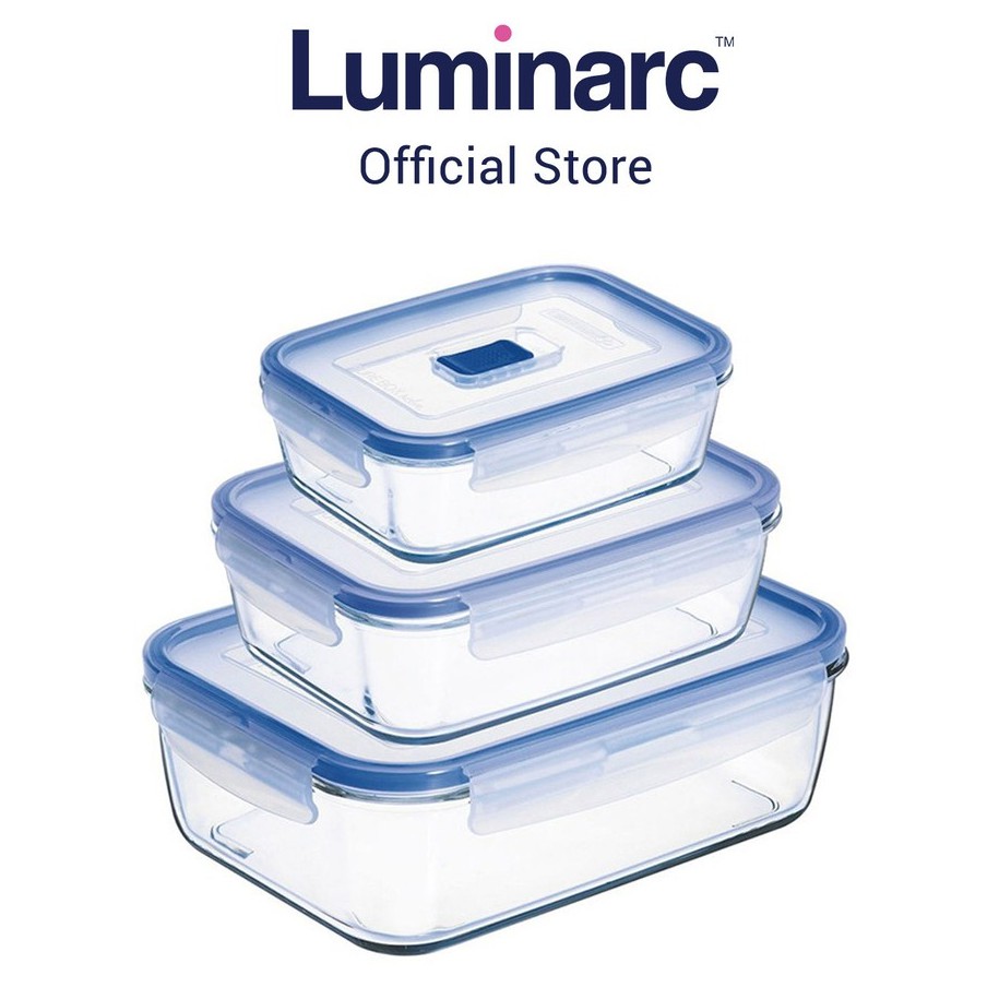 Luminarc Pure Box Rectangular Glass Food Keeper 3pcs Food Storage Set