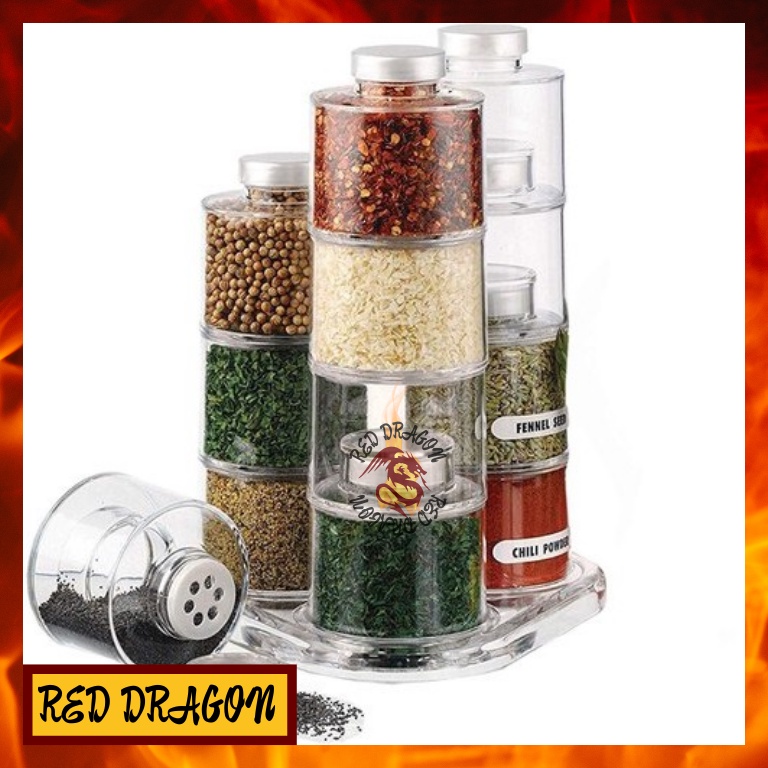 6pcs Spice Tower Glass Jar Rack Set Salt & Pepper Herb Spice Bottles
