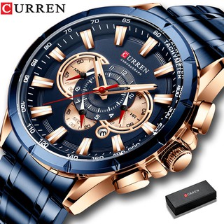 Curren Luxury Brand Men's Watch Blue Quartz Wristwatch Sports Chronograph Clock Male Stainless Steel Band Fashion Business 8363 #2