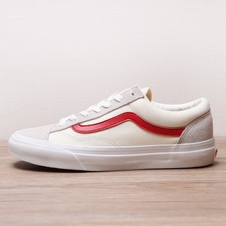 red and white low top vans