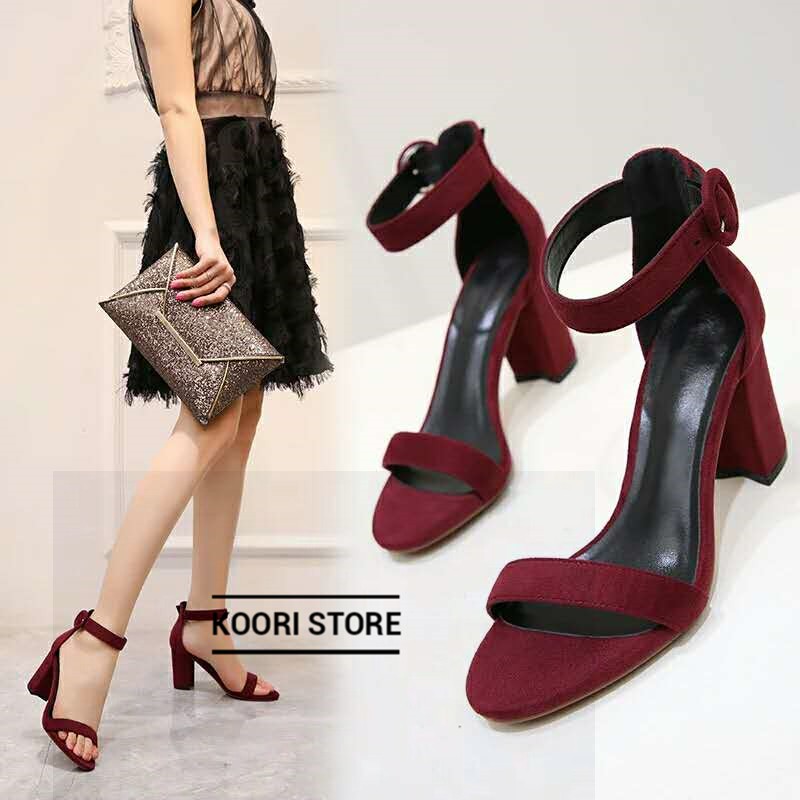 3 Inch Korean fashion Suede High  Heels  Sandals  Block Heels  