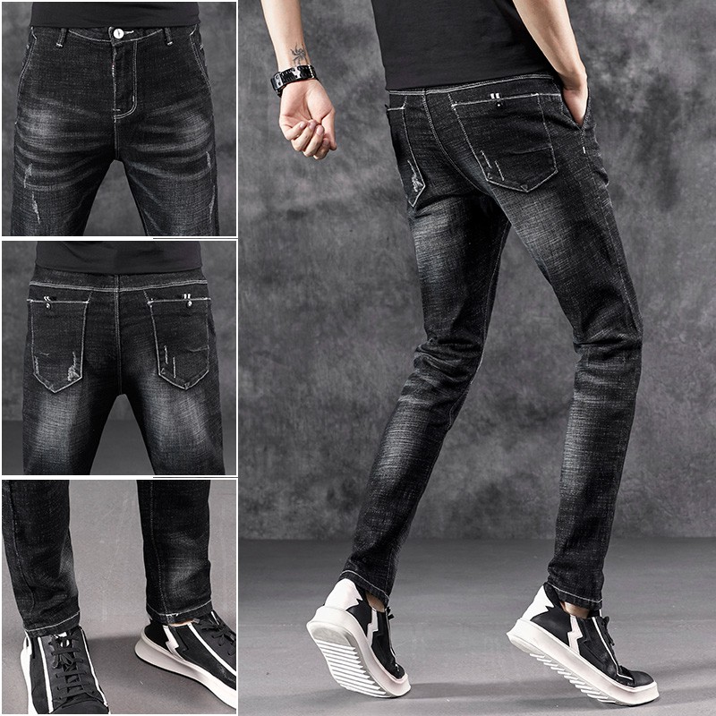 black denim straight jeans