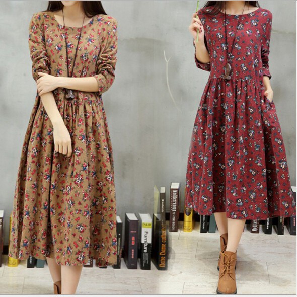 cotton long dress with sleeves